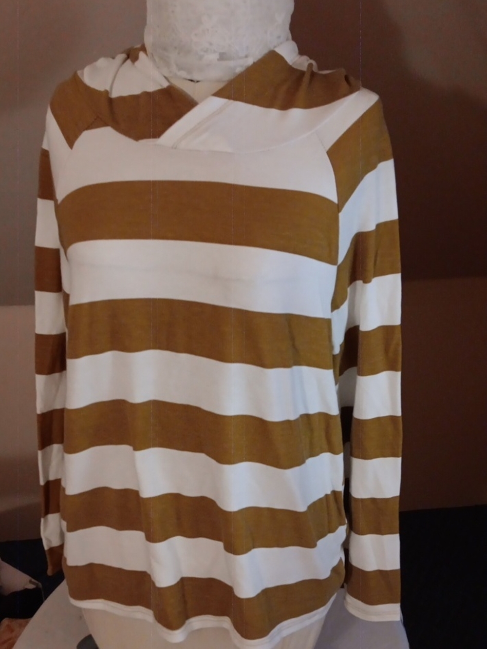 Striped Long-Sleeve Hooded Tee - White & Mustard